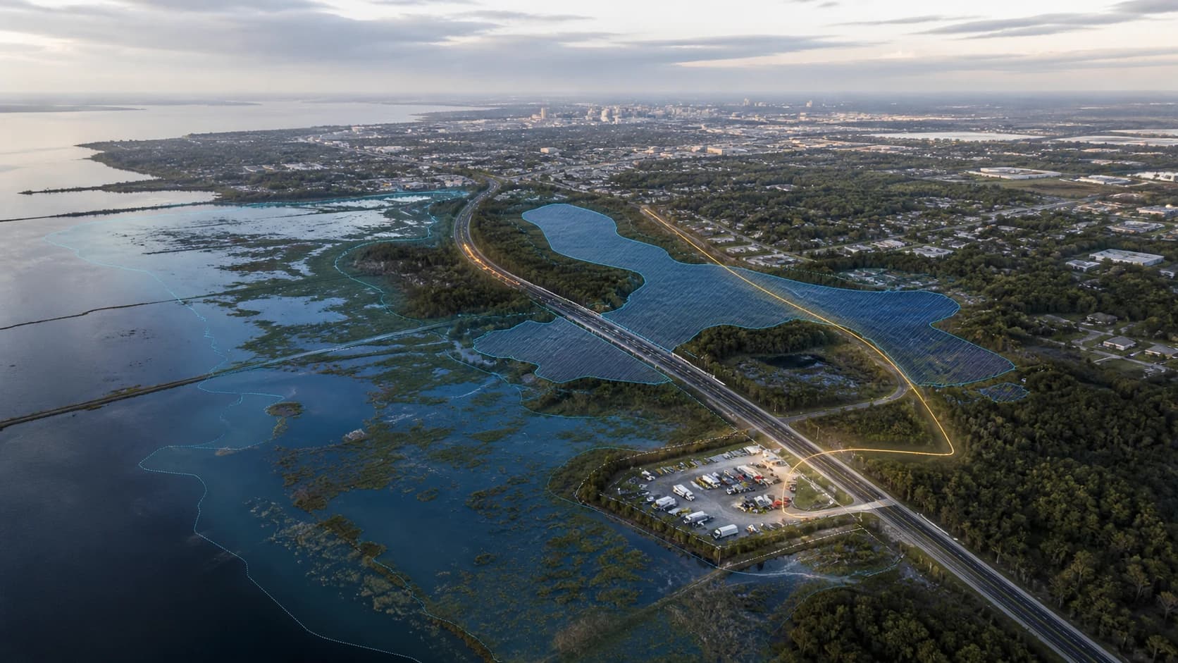 Public infrastructure and terrain analysed from aerial and satellite imagery